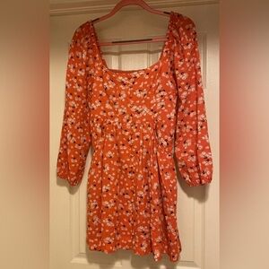 By Anthropologie Puff-Sleeve Mini Dress Red Rouge Orange